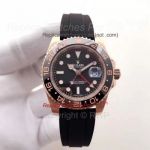 Copy Rolex GMT-Master II Rose Gold Black Ceramic Black Rubber Watch 40mm